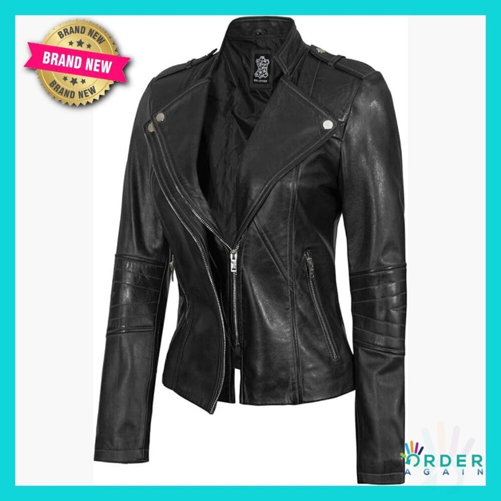 Leather Jacket Asymmetrical Aviator Style Classic Chic Casual Long Sleeve